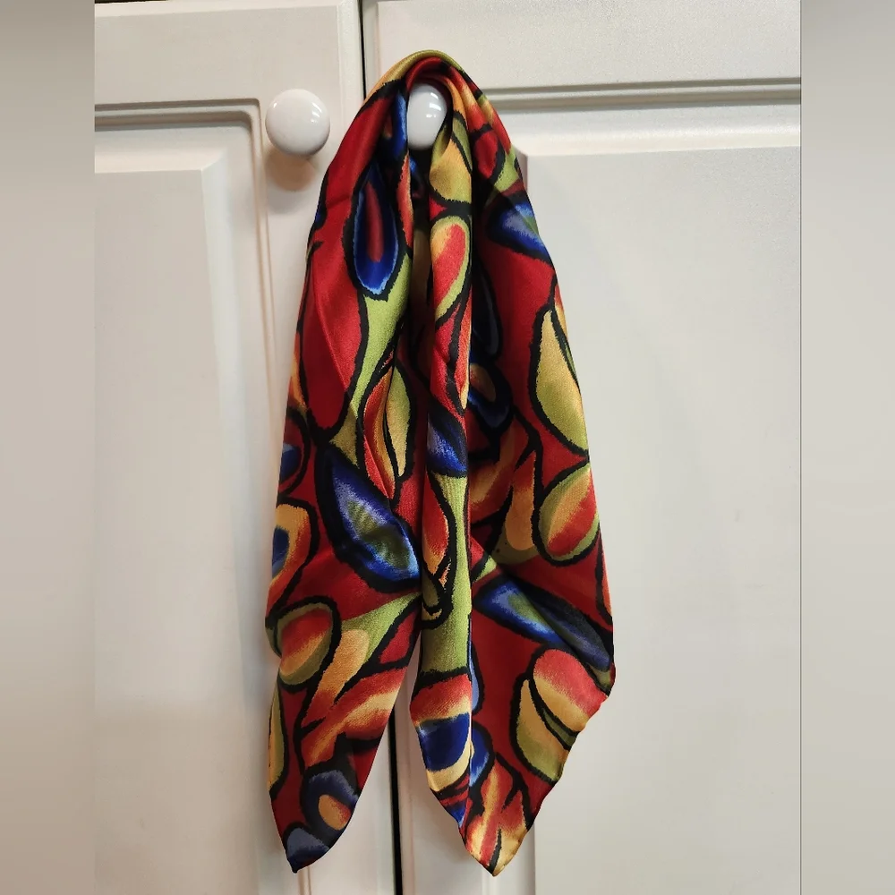 Anthropologie Abstract Graffiti Square Silk Neck Scarf